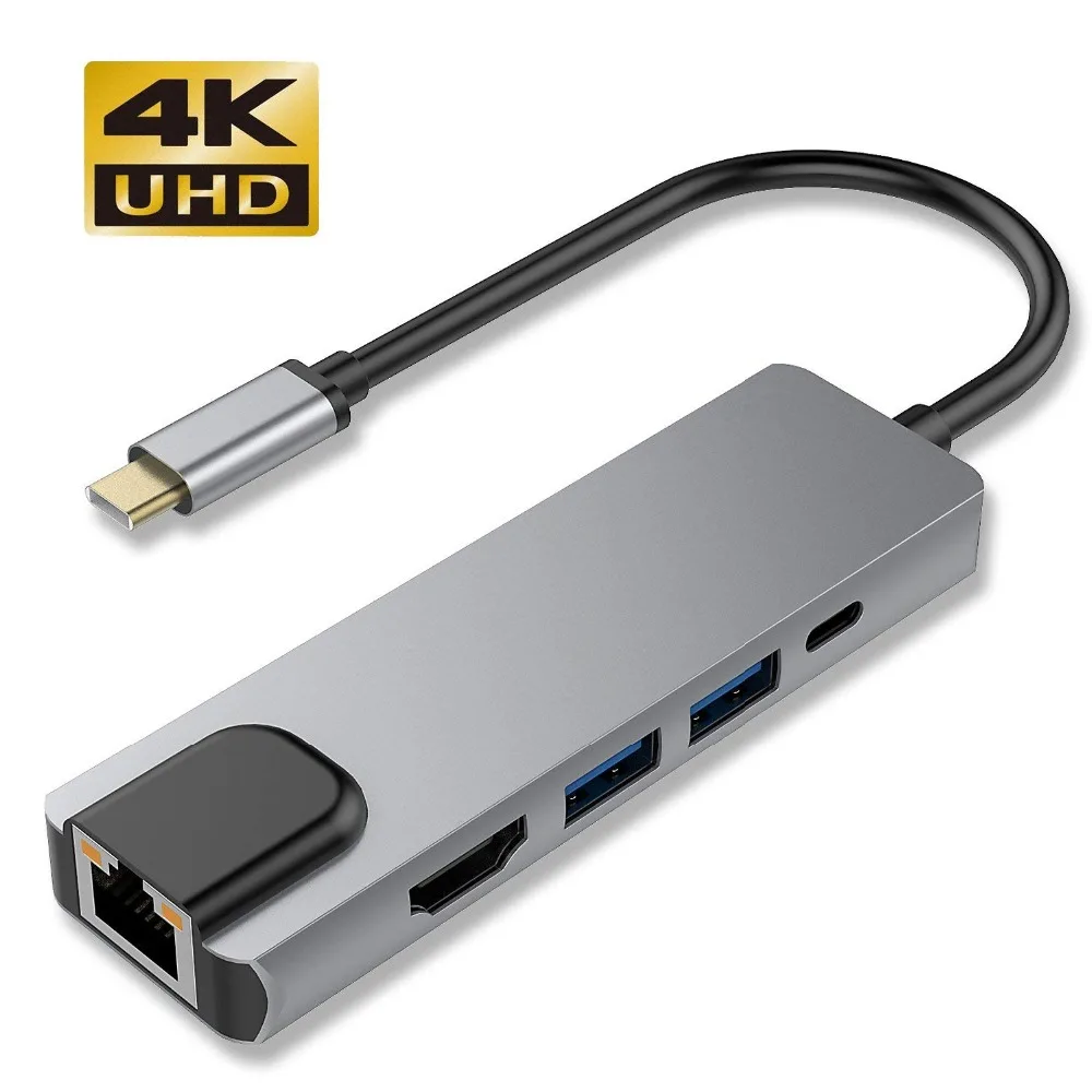 5 в 1 Тип usb C концентратор Hdmi USB к Gigabit Ethernet Rj45 сетевой адаптер для Macbook Pro Thunderbolt 3