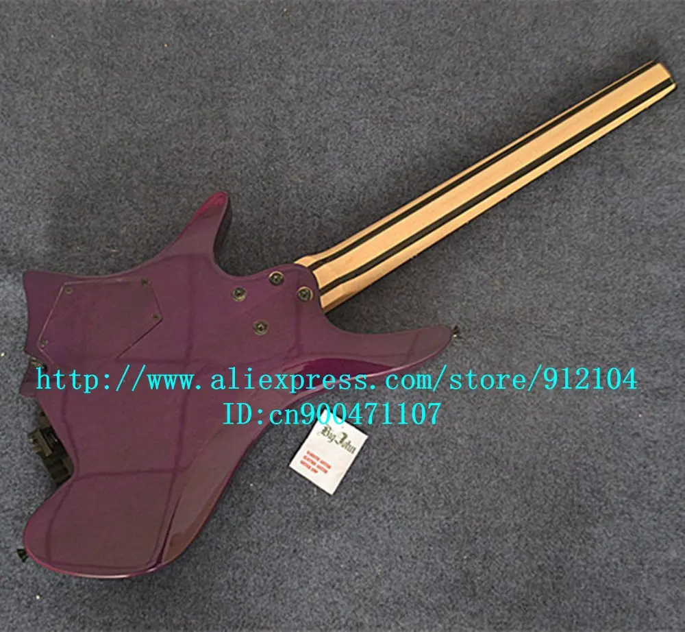 Новый раздували fret Безголовый электрогитара в фиолетовый с корпус из красного