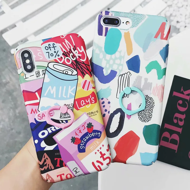 Summer Strawberry Juice Milk Drink tropical bracketPC Cartooon Doodle illustration milk Phone case For Iphone 6s/7/7P/8P/X |