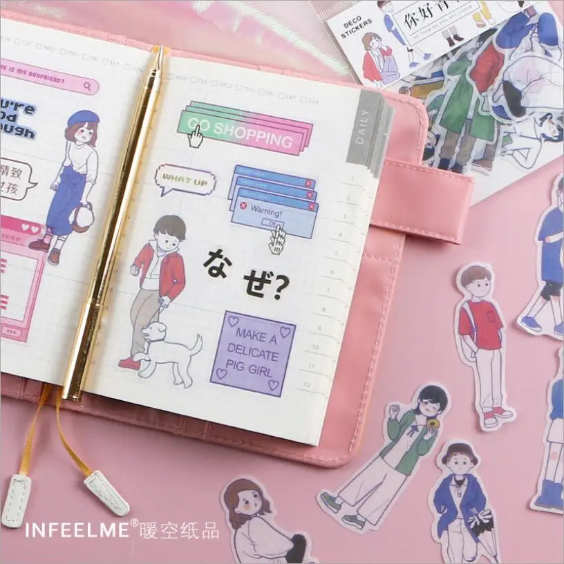 40 шт./лот розовые декоративные наклейки в стиле INS с героями мультфильмов для