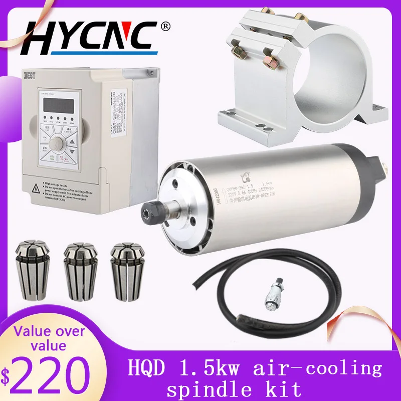 1.5kw 220v Er11 Chunk Cnc Hqd Circular Air Cool Spindle 1.5 Kw Best Inverter Set Engraving Machine Accessories Diameter 80mm