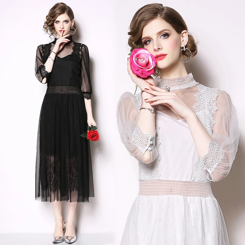 

Женское модное летнее кружевное Сетчатое платье 2019, соблазнительное прозрачное вечернее платье с вырезами, цельное длинное платье