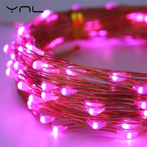 Pink Светодиодная лента, гирлянда, медный провод, 10 м, 100 светодиодный, s, USB, батарея, водонепроницаемый, RGB, для свадьбы, decora, вечерние, Рождество, мигалка, сказочные огни - Испускаемый цвет: Pink