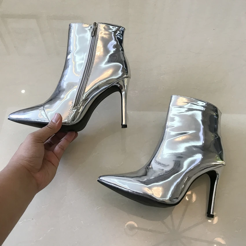 Женские ботильоны на платформе 10 5 см зимние ботинки из лакированной кожи высоком