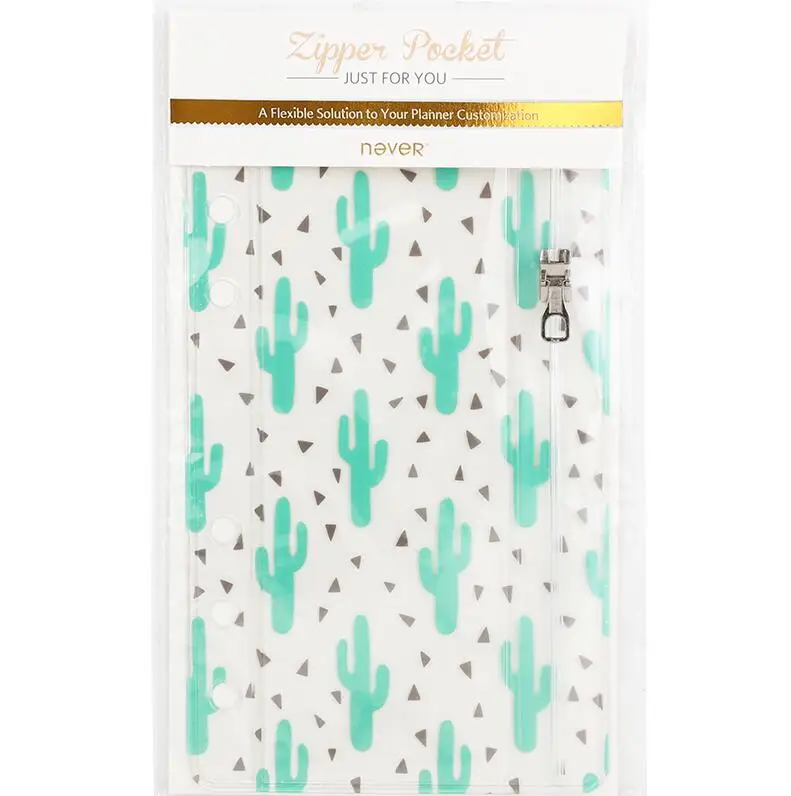 NEVER Fresh кактус 6 отверстий ПВХ сумка для хранения на молнии для filofax спиральный блокнот А6 аксессуары для планировщика файл карманный дневник разделители - Цвет: Светло-зеленый