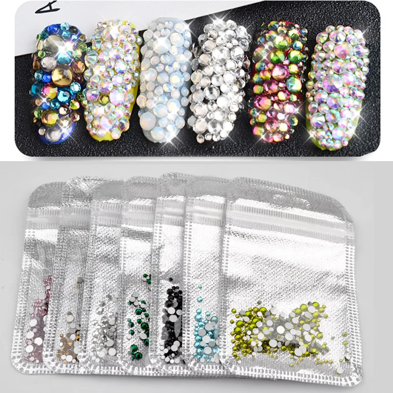 1 упаковка разноцветные Стразы для ногтей с кристаллами AB многоразмерные плоские