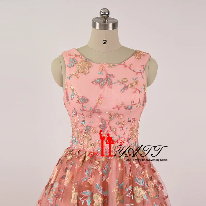 Фото LIYATT Настоящее фото vestido de festa Персиковое Розовое Бальное Платье с круглым вырезом LIYATT Настоящее фото vestido de festa Персиковое Розовое Бальное Платье с круглым вырезом