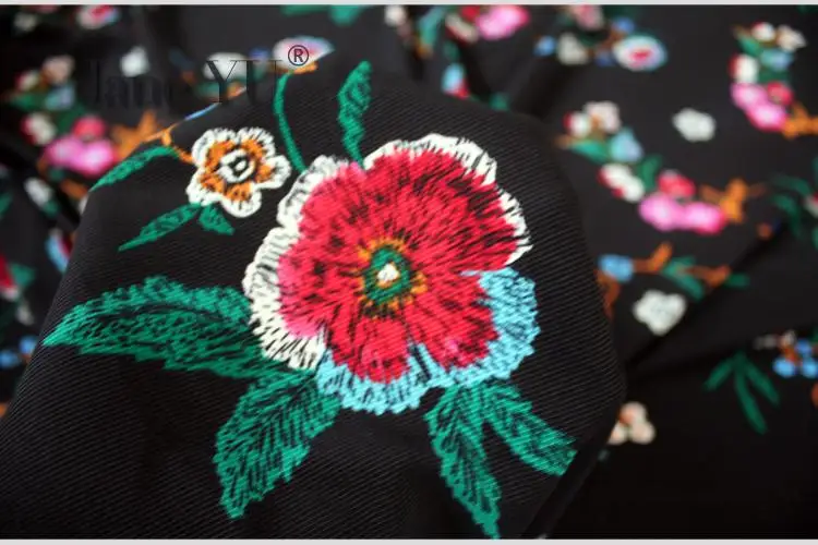 JaneYU этнический стиль вышивка большой цветочный принт утолщенный эластичный