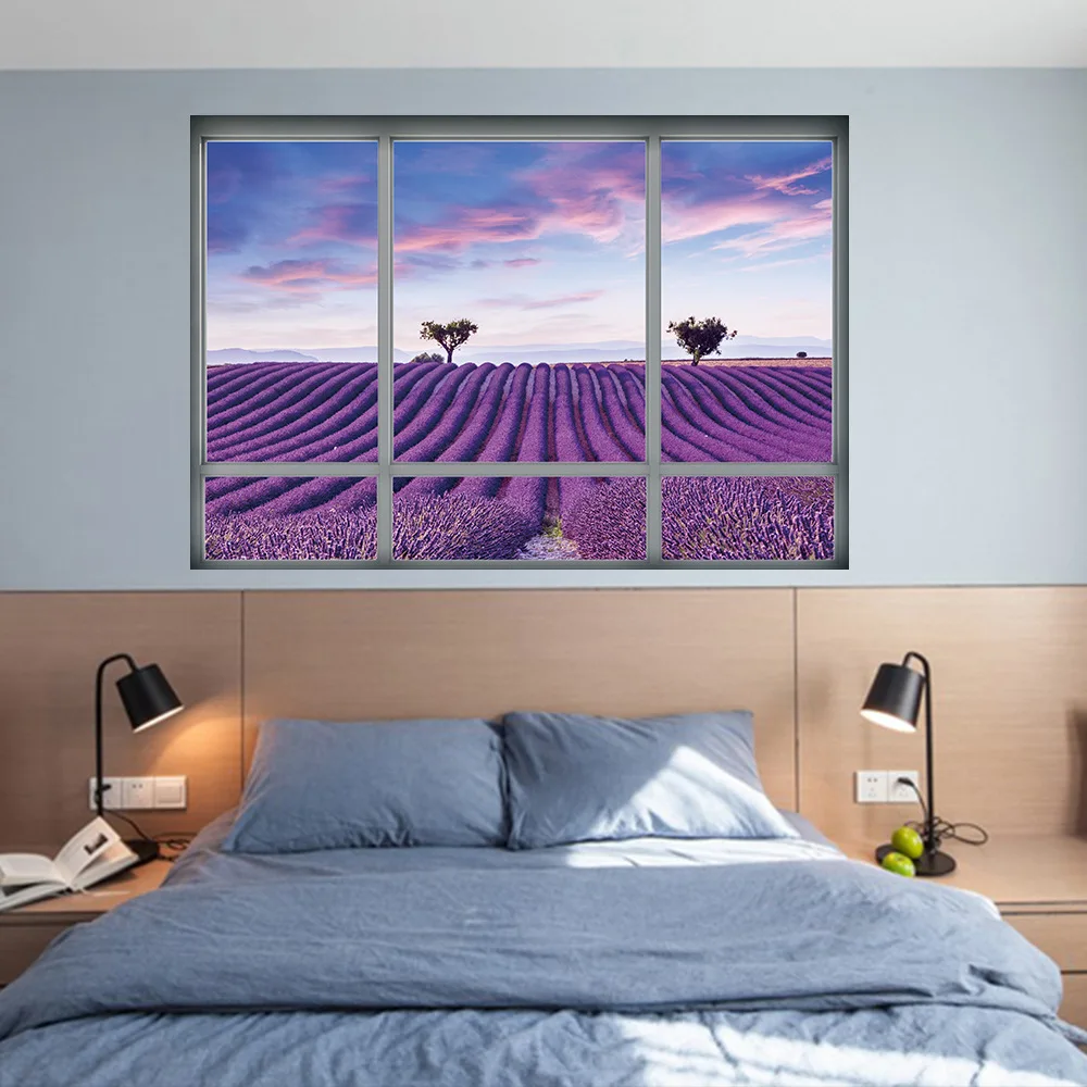 2018 Новый 3D Моделирование поддельные наклейки на окна стены для спальни Лаванда