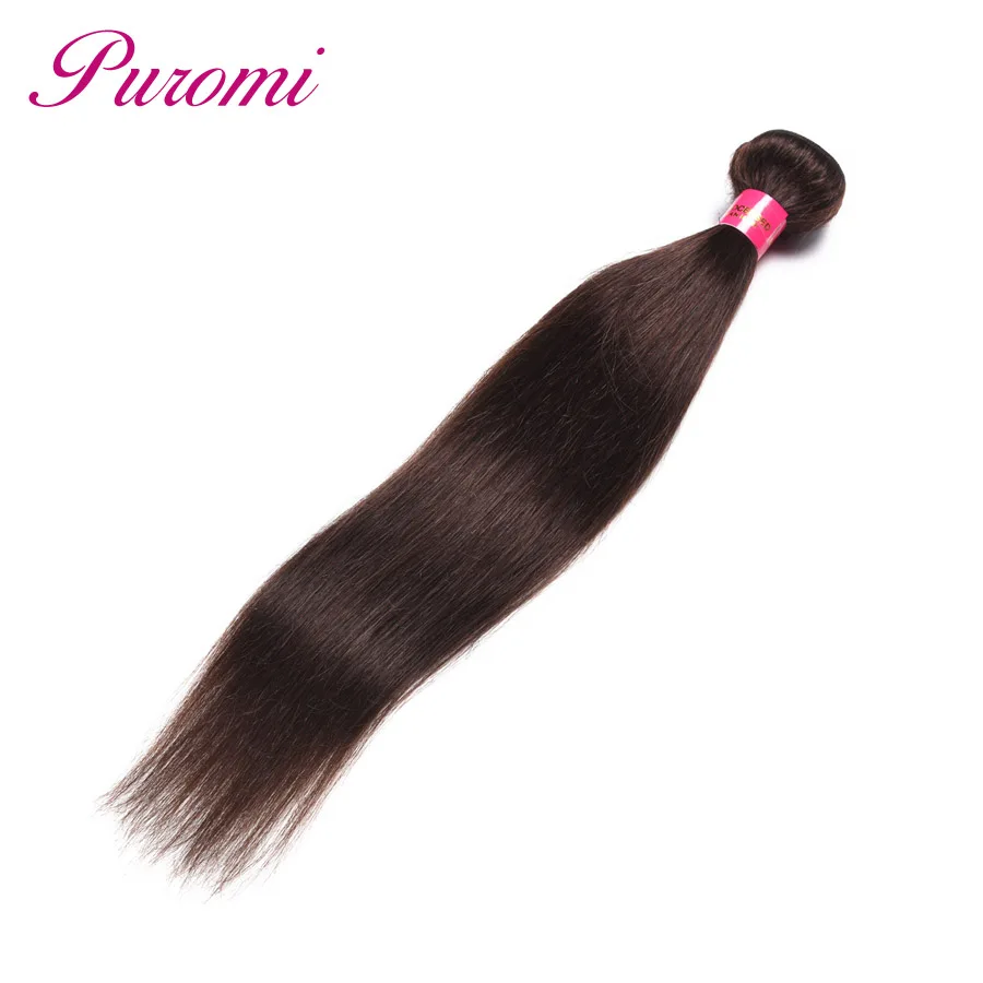 Puromi Indian Straight Hair 3 Bundles with Closure Dark Brown Pure Color #2 100% Human Non-Remy Free Shipping | Шиньоны и парики