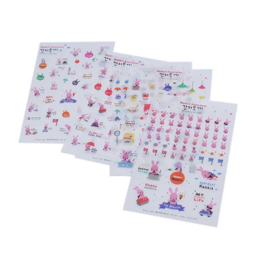 (6 листов/уп наклейки) ПВХ с мультипликационным принтом в виде милого кролика на