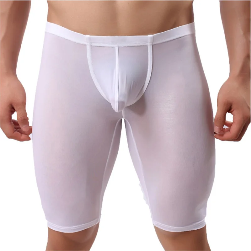 Мужские боксеры тонкие элегантные удобные длинные трусы капри Прозрачное нижнее