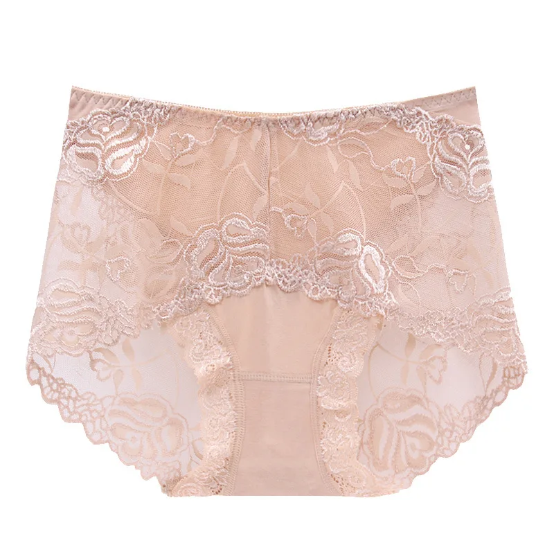 AWAYTR Plus Size Sexy Lace High Waist Women Panties Female Rose Flower Hollow Out Ladies Transparent Underwear 11 Colors L-XXL |