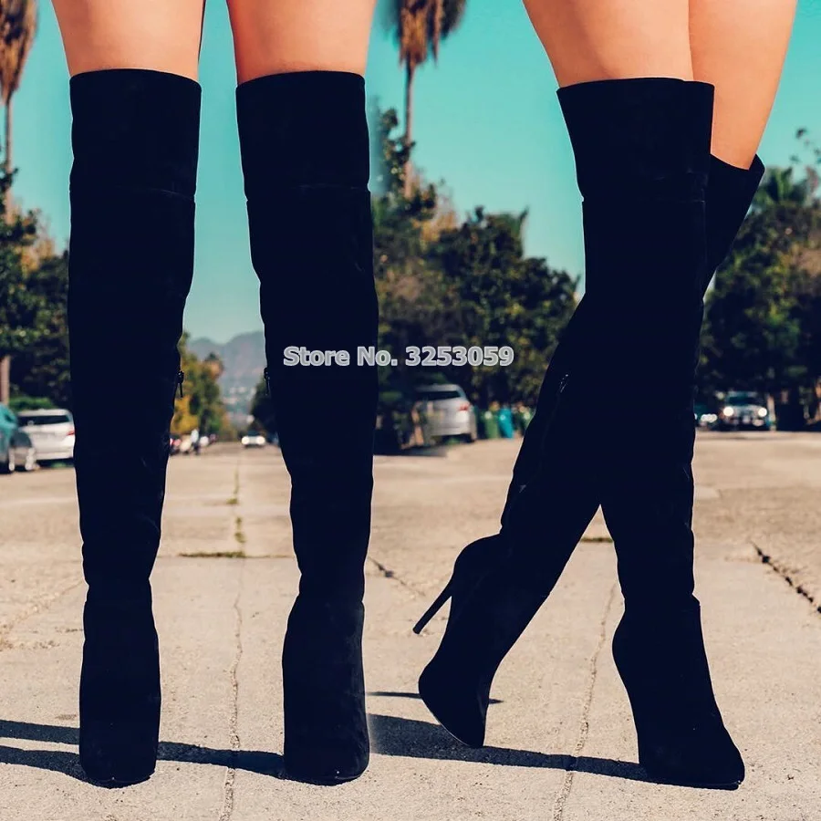 Women Chic Suede Thigh High Boots Thin High Heels Dress Pumps Nightclub Girls Dancing Boots Gladiator Shoes Dropship Real Photo
