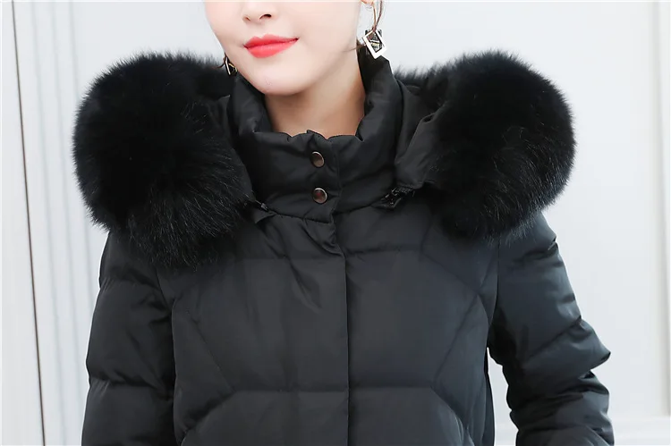 

Autumn Winter Real Fox Fur Hooded 90% Duck Duck Down Jackets Women Long Coat Elegant Female Thick Women Down Jacket A156