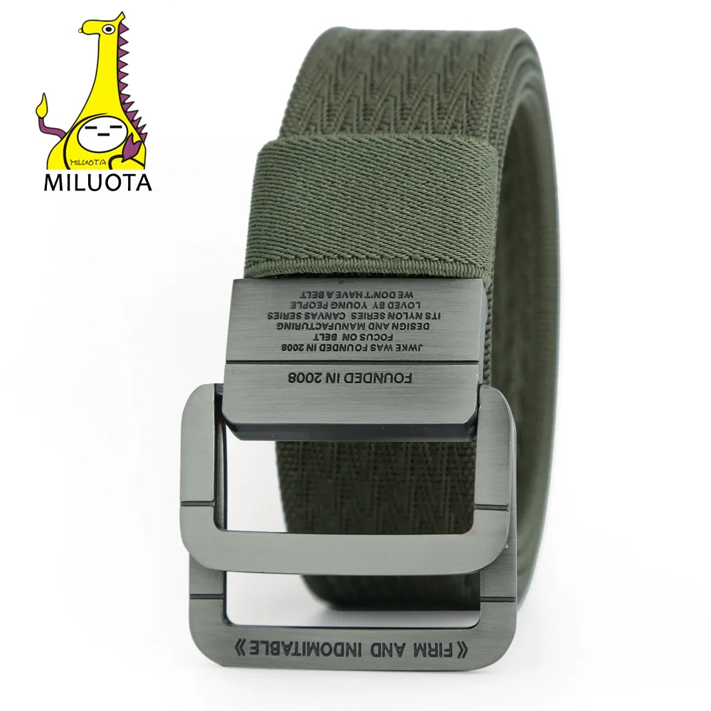 

[MILUOTA] Military Equipment Tactical Belt Man Double Ring Buckle Thicken Canvas Belts for Men Waistband MU035