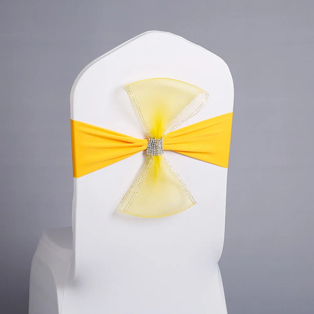 yellow DIY 50 шт./лот Романтическая Свадебная вечеринка украшения красный стрейч с лайкрой банкетные повязка на стул церемония декор черный галстук-бабочка стул пояс - Цвет: yellow