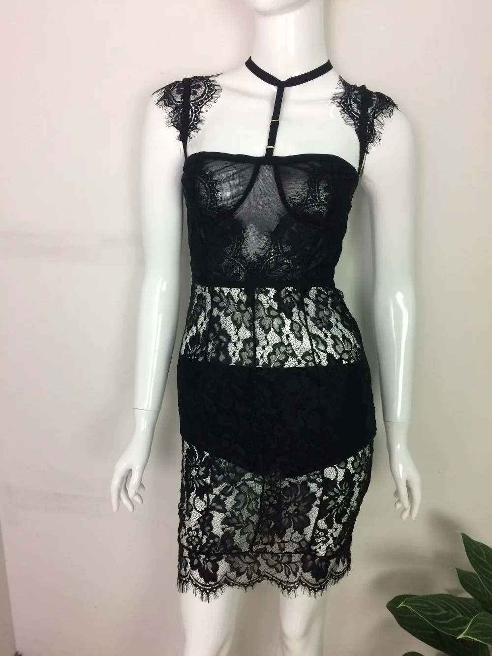 2017 черное кружевное сексуальное просвечивающее Женское Платье облегающее с