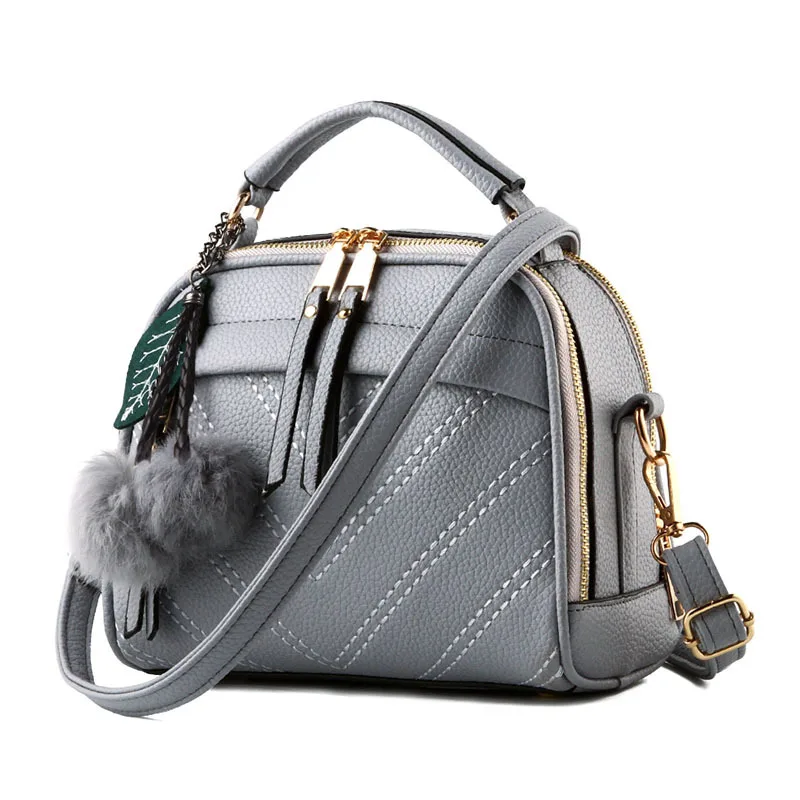 2019 designer luxury brand high quality PU leather ladies ladies gray hairball  handbag shoulder bag female handbag