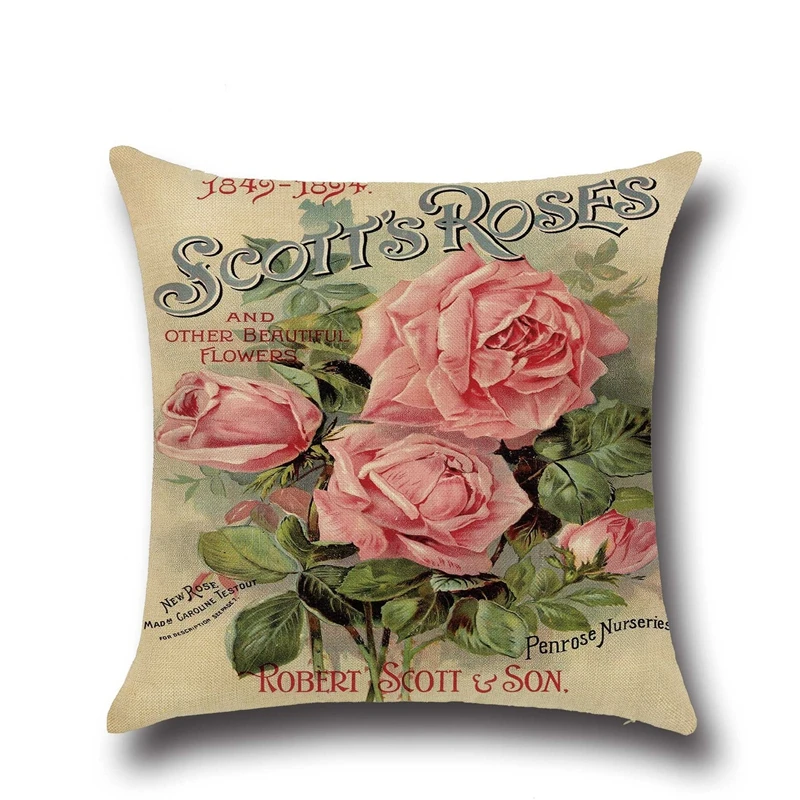 Vintage Flower Cushion Cover Cotton Linen Decorative Pillowcase Chair Seat Square 45x45cm Pillow Home Living Textile | Дом и сад