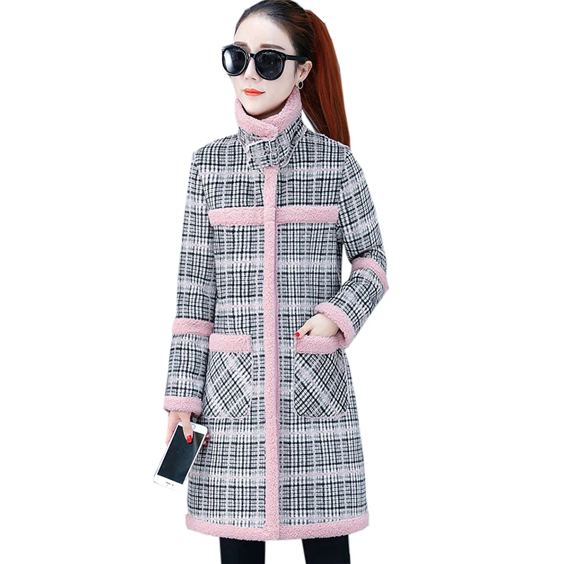 

Lambswool Women Coats Fashion Plaid Slim Long Thicken Warm Cotton Jackets High Quality Female Casual Lambswool Coats FP1739