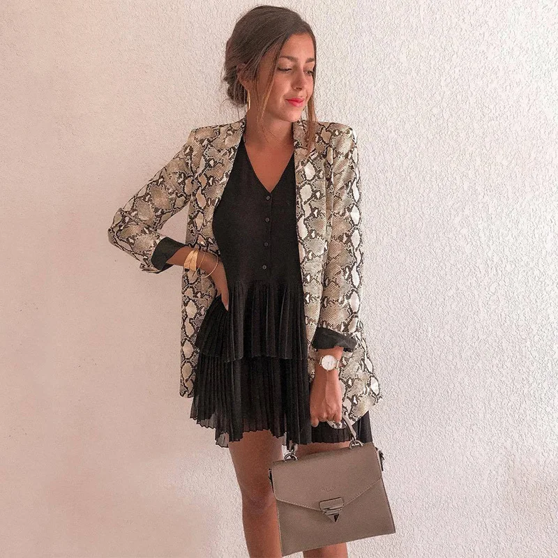 Women Blazer Snake Print Long Sleeve Suit Coat BikerJacket Outwear Tops Women's Snake Print Blazer women's suit top women
