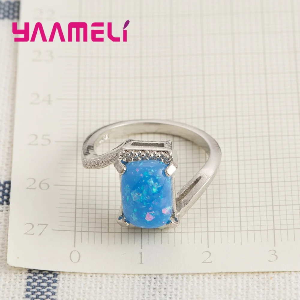 

Top Selling Big Wide Blue Opal 925 Sterling Silver Ring Jewelry For Girls Women Daily Wearing Free Shipping