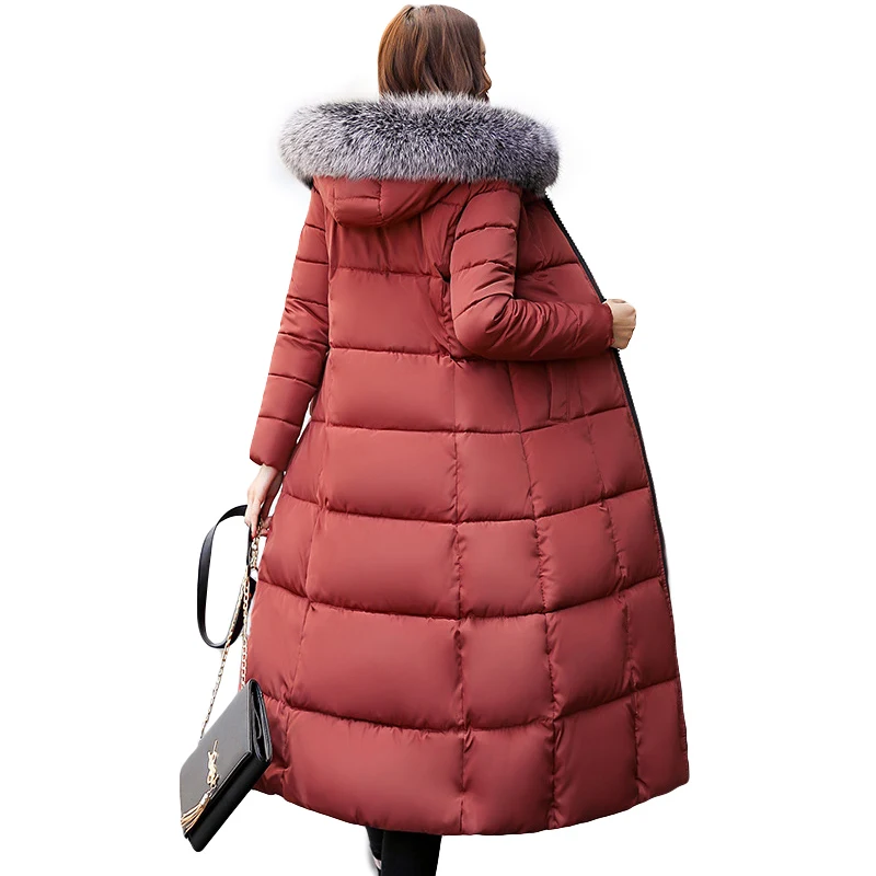 2018 зима для женщин пальто с капюшоном меховой воротник утепленная длинная куртка
