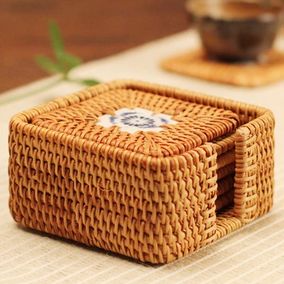 8cm 6pcs a set Набор подстаканников из ротанга, подстаканник для горшка, Настольный коврик porta copos, подстилки для домашнего декора, винтажный вьетнамский тростник ручной работы - Цвет: 8cm 6pcs a set