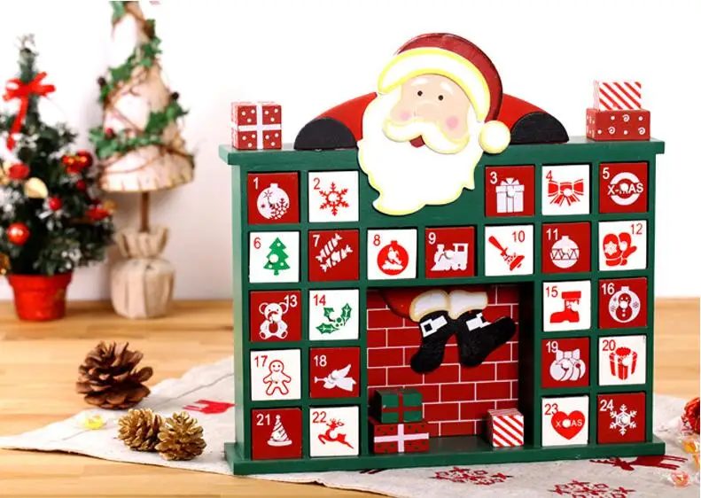Рождественское украшение Санта Клаус подъем дымоход обратный отсчет Advent календарь деревянный ящик