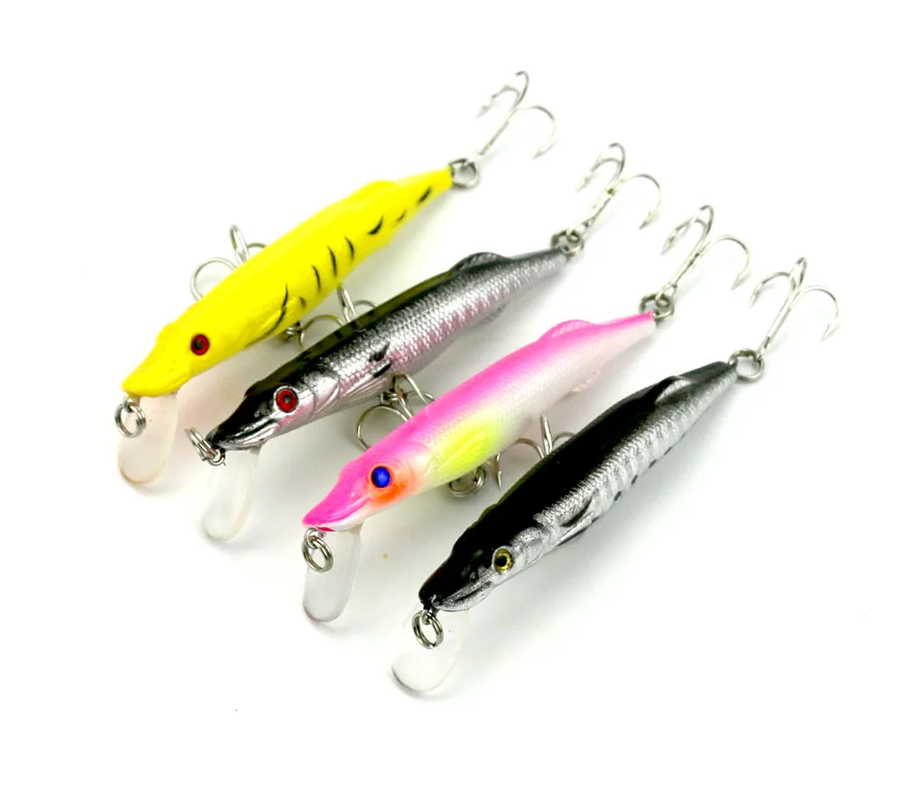 Big Sale 4pcs Artificial Minnow Fishing Lures Hard Plastic Fake Swimbait 3D Fish Eye Crankbait Hooks Carp 9cm 6.1g | Спорт и