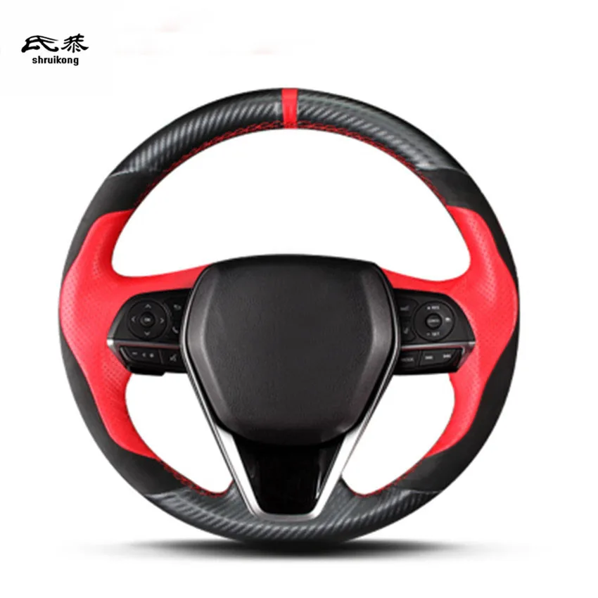 

1Lot Hand Sewing Carbon Fiber Leather Steering Wheel Decoration Cover for 2018 Toyota Camry 8 th MK8