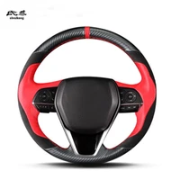1lot hand sewing carbon fiber leather steering wheel decoration cover for 2018 toyota camry 8 th mk8