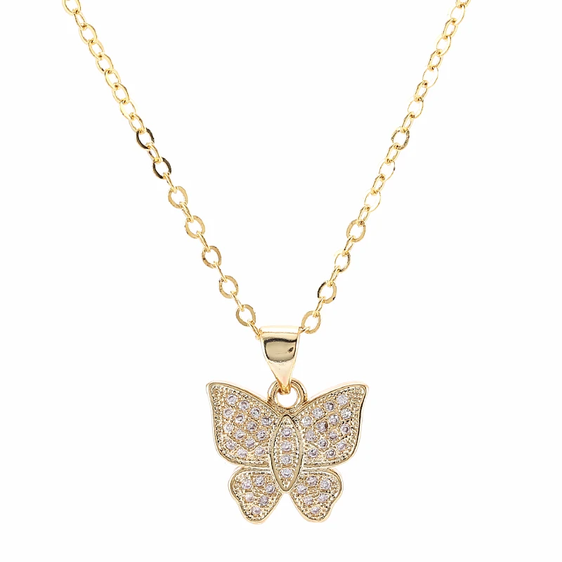 

Copper Micro Pave Jewelry Charm Zircon Butterfly Charms Necklace Women Diy Animal Chain Necklaces Pendants Bijoux Collares Mujer