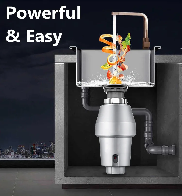 JIQI Мусора Процессора удаление дробилка 1/2HP непрерывной подачи Еда отходов измельчитель из нержавеющей стали воздушный выключатель 110 V/220 V