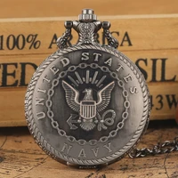 retro antique navy symbol quartz pocket watch army military chain necklace pendant gift fob clock art collectibles for men women