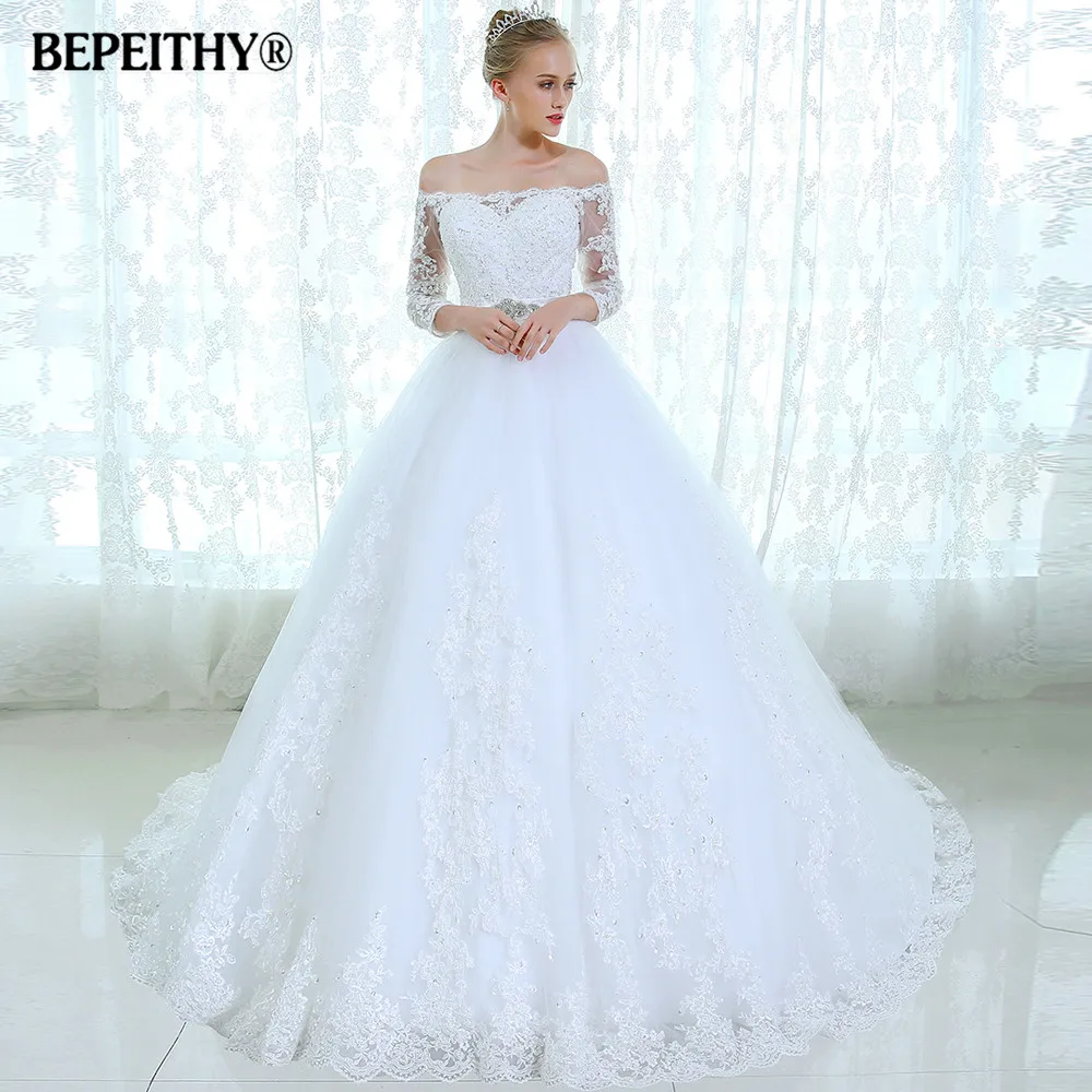Роскошное кружевное свадебное платье с рукавом три четверти недорогое 2021 Casamento es