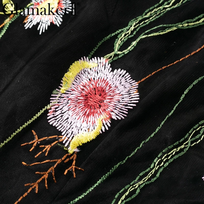 Glamaker, сексуальное Сетчатое винтажное платье макси с цветочной вышивкой, женское осеннее пляжное платье с открытой спиной, женское Элегантное Длинное Платье