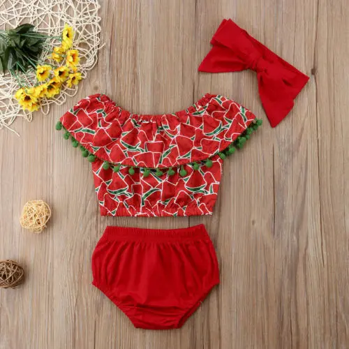 Топы с открытыми плечами для маленьких девочек блузка и шорты комплект одежды из