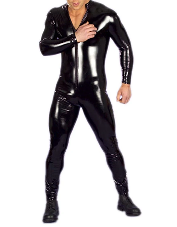 Модные черные сексуальные латексные Боди с длинным рукавом для мужчин 100% ручная