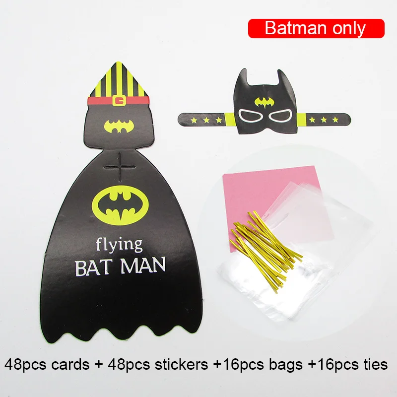 Batman only 16 упаковок супер герой принцесса мультфильм конфеты Леденец Украшения карты с сумкой для детей день рождения принадлежности подарок аксессуары - Цвет: Batman only