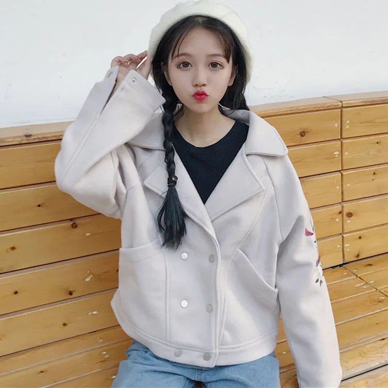 Женское Короткое шерстяное пальто в стиле преппи Женская куртка с ручной