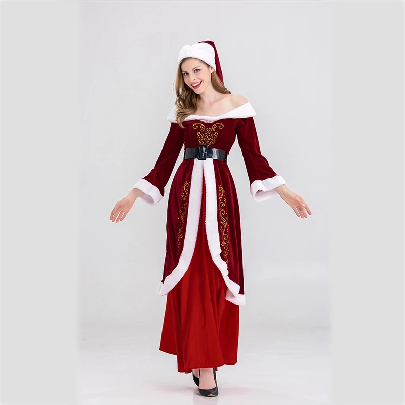 Рождественское Платье женское зимнее длинное винтажное 2017 с расклешенными