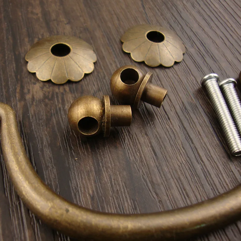 Brass Handles Vintage Retro Flower Handle Tab Drawer Cabinet Jewelry Box Screws Knobs Decorative DIY Furniture Hardware 1Set |