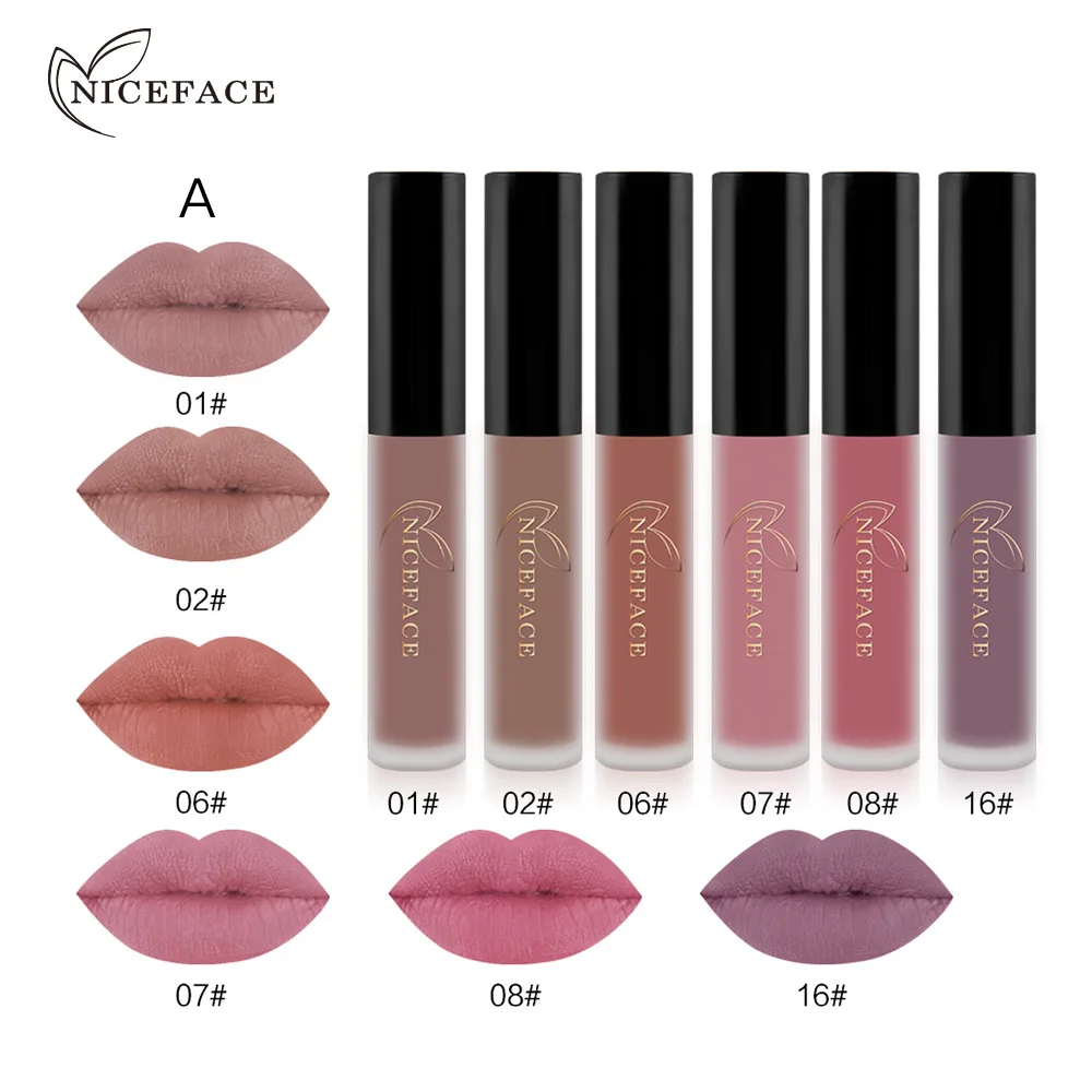 Niceface 6 цветов бренд Batom матовый блеск для губ Длительное Действие Красный бархат