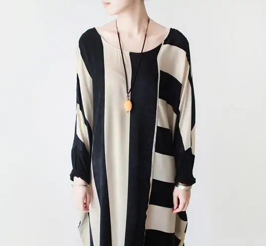 Новинка осени 2016 женское Полосатое платье свободного размера плюс длинное с