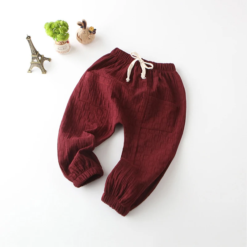 Брюки детские длинные из хлопка и льна с эластичным поясом|children trousers|girls trousersboys