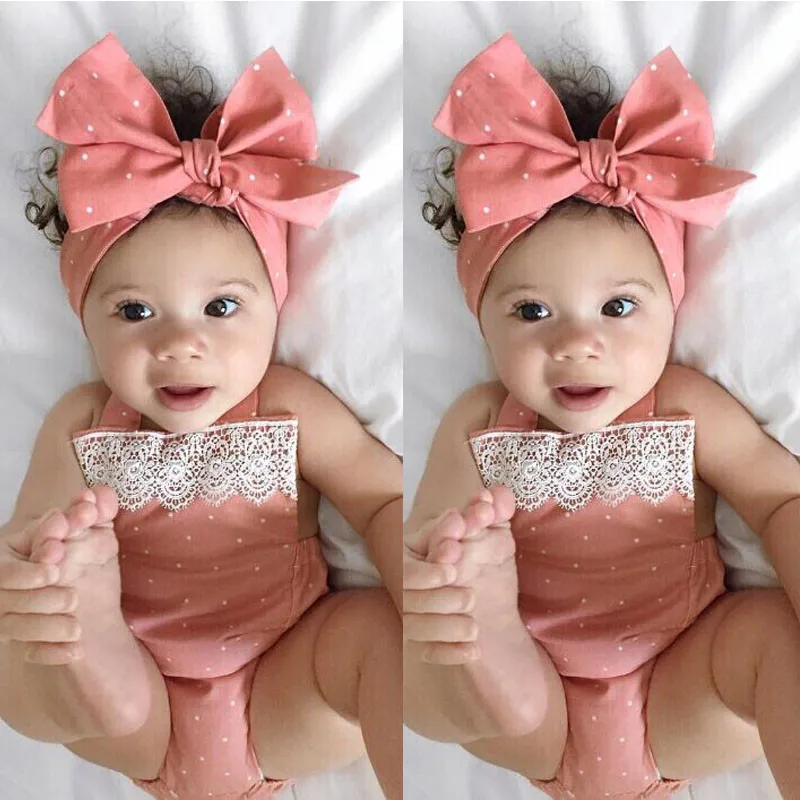 2017 Одежда для новорожденных девочек летний розовый кружевной комбинезон без