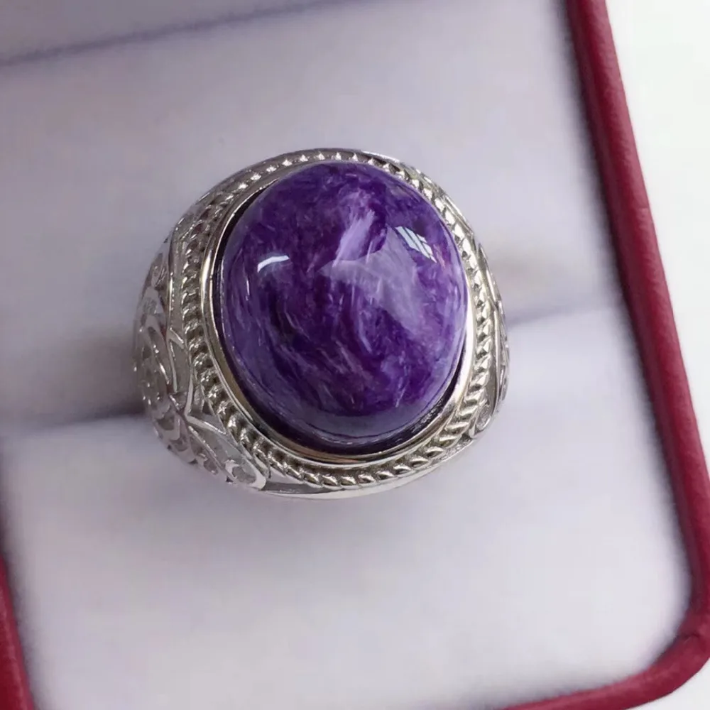 Кольцо из натурального фиолетового камня Charoite женское и мужское с кристаллами