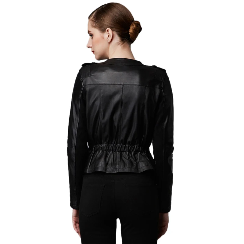 Женская кожаная куртка MAPLESTEED черная/красная облегающая из овчины на весну и